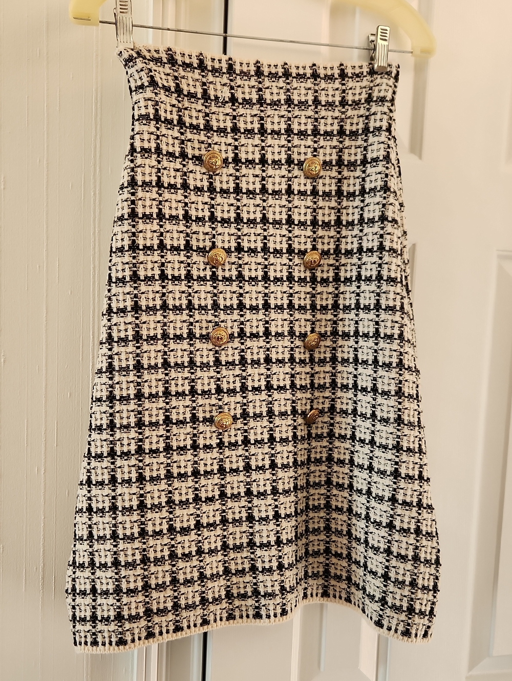 Chicwish Black & White Houndstooth A-Line Skirt with Gold Buttons